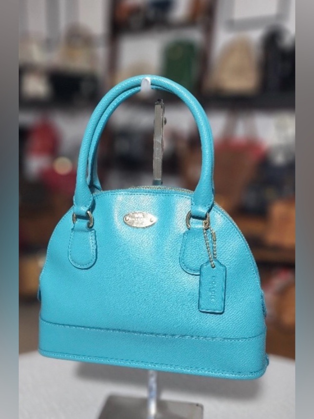 Vintage Coach Teal Dome Satchel with Gold Hardware